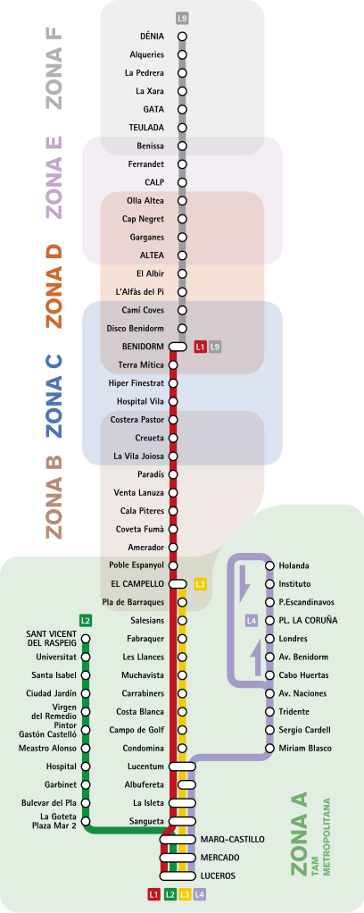 Mappa della metropolitana di Alicante Alta risoluzione