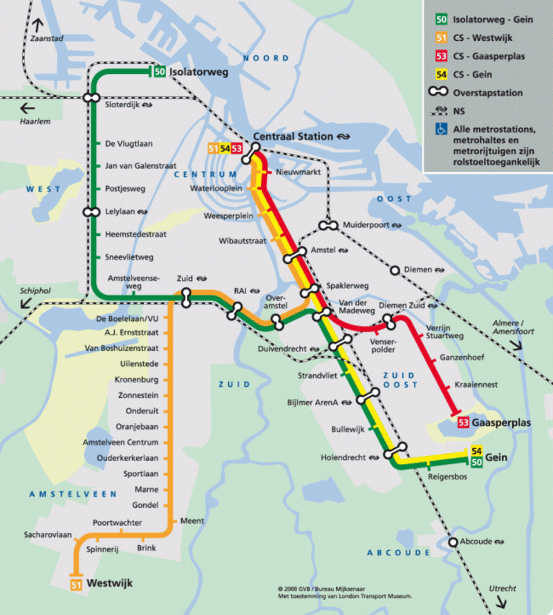 Mapa del metro de Amsterdam Gran resolucion