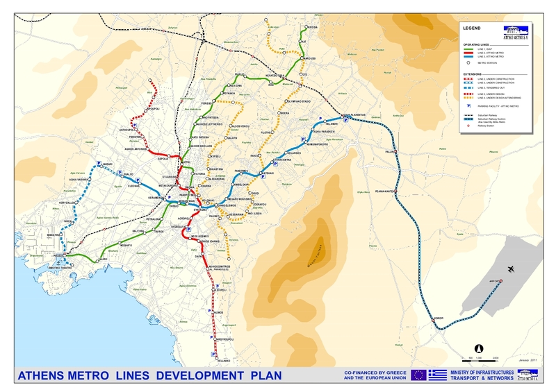 Mapa del metro de Atenas Gran resolucion