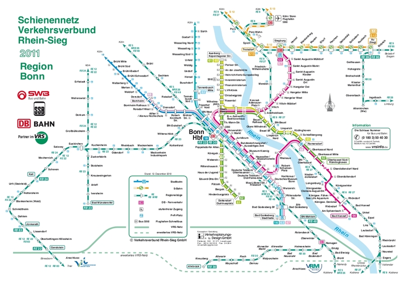 Stadtbahn Bonn metro map, Germany