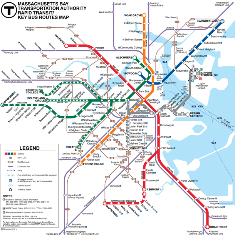 Mappa della metropolitana di Boston Alta risoluzione