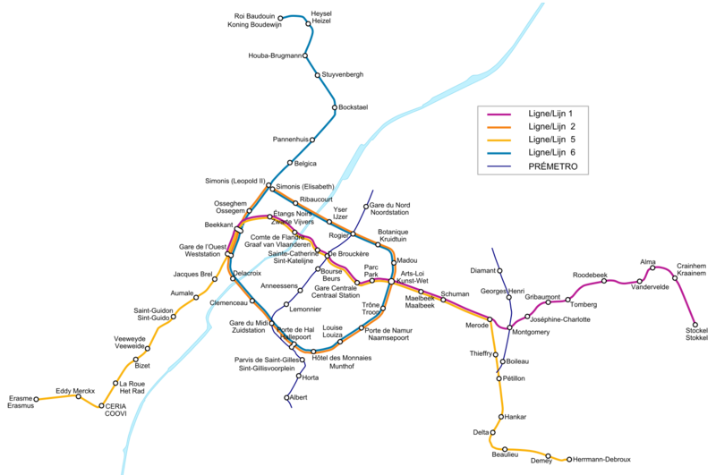 Mapa del metro de Bruselas Gran resolucion