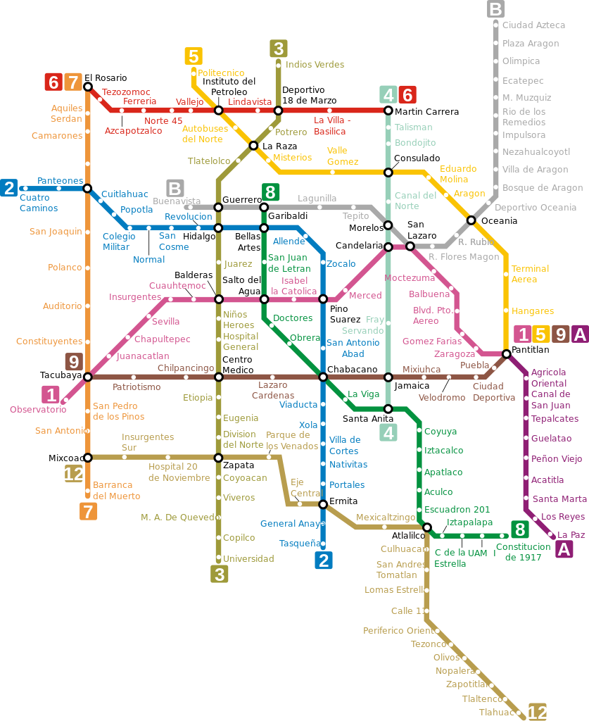 Mappa della metropolitana di Città del Messico Alta risoluzione