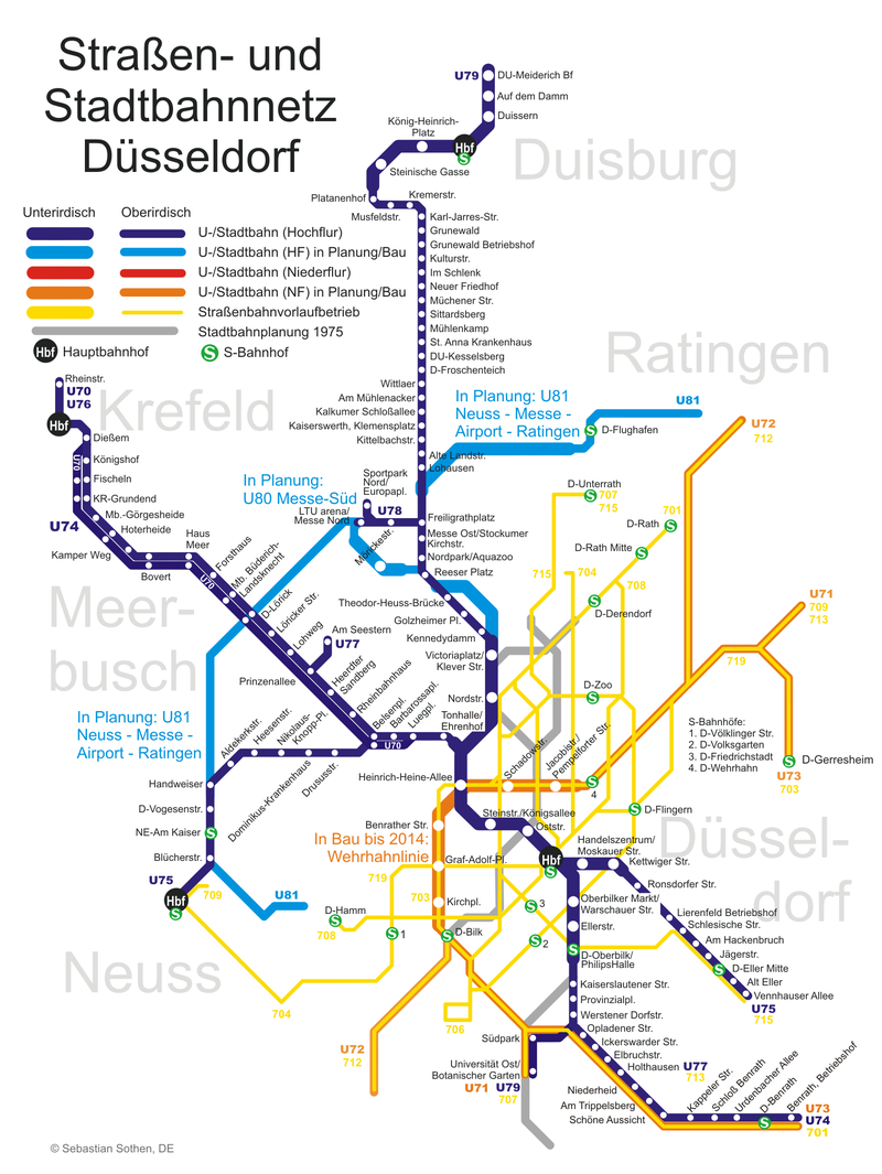 Mapa del metro de Dusseldorf Gran resolucion