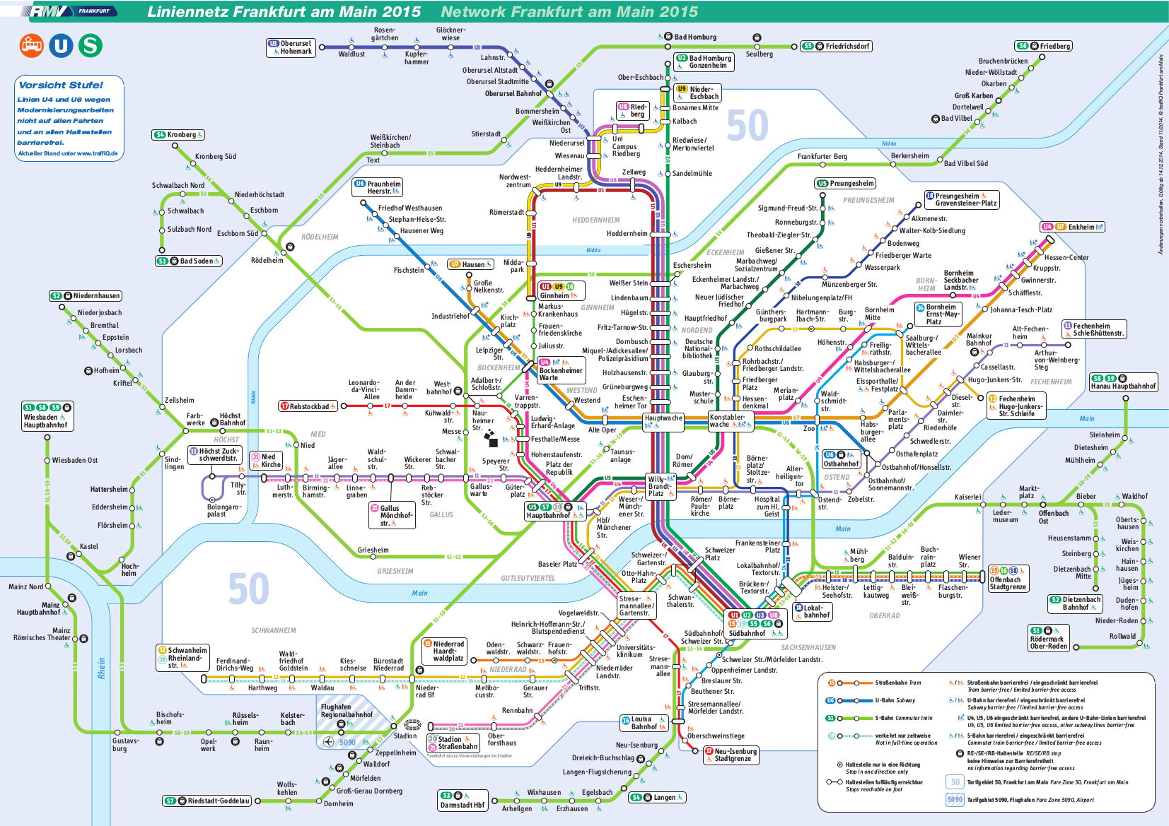 UBahn Mapa do metrô de Frankfurt , Alemanha