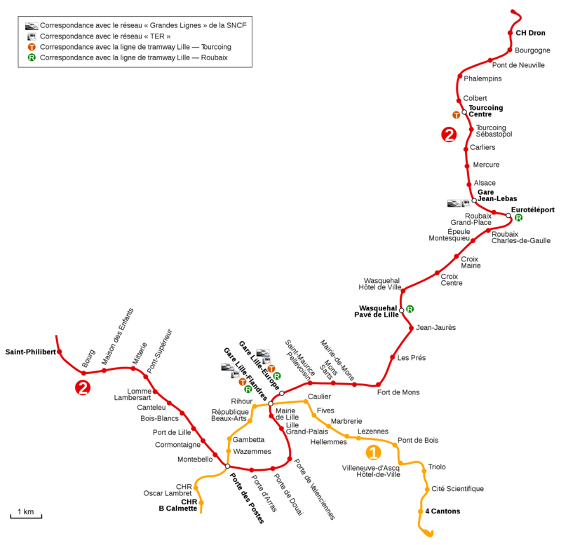 Mapa do metro de Lille Alta resolução
