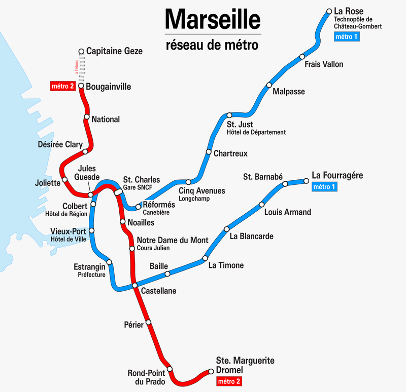 Mappa della metropolitana di Marsiglia Alta risoluzione