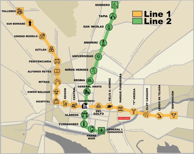 Mapa do metro de Monterrey Alta resolução