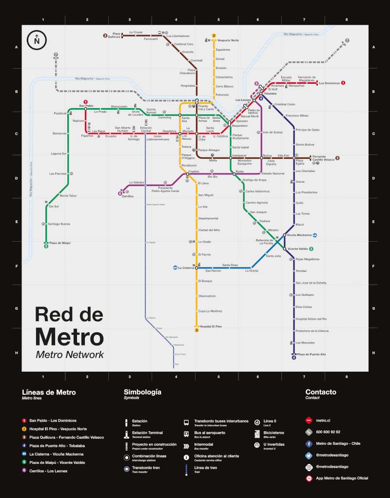 Mappa della metropolitana di Santiago Alta risoluzione