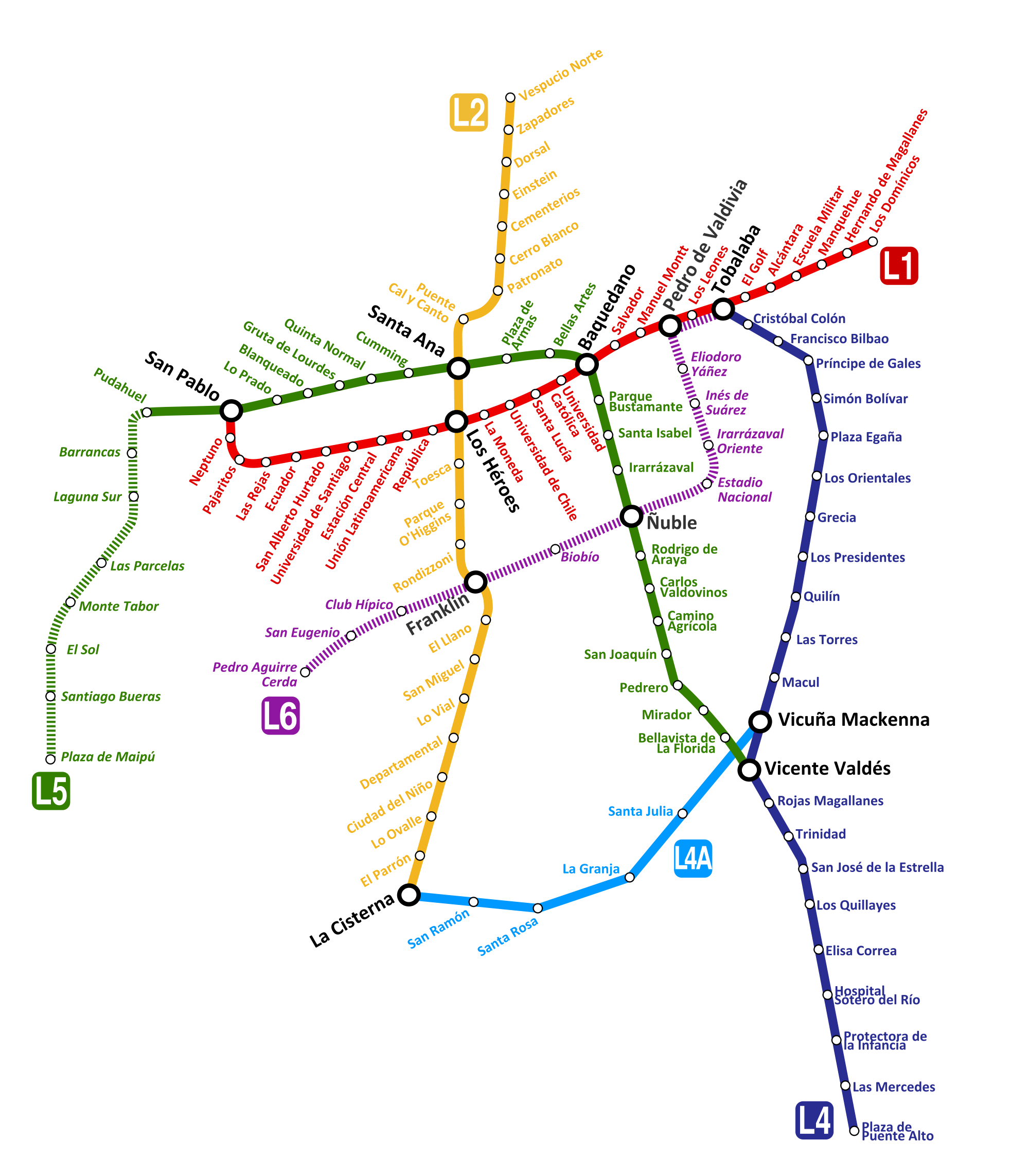 Mappa Di Metropolitana Di Santiago Cile