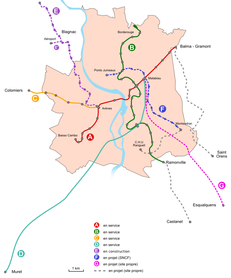 Mappa di Metropolitana di Tolosa, Francia
