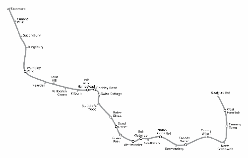 Map of Jubilee Line, London Underground