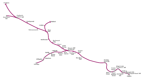 Mapa de Metropolitan Line, metro de Londres