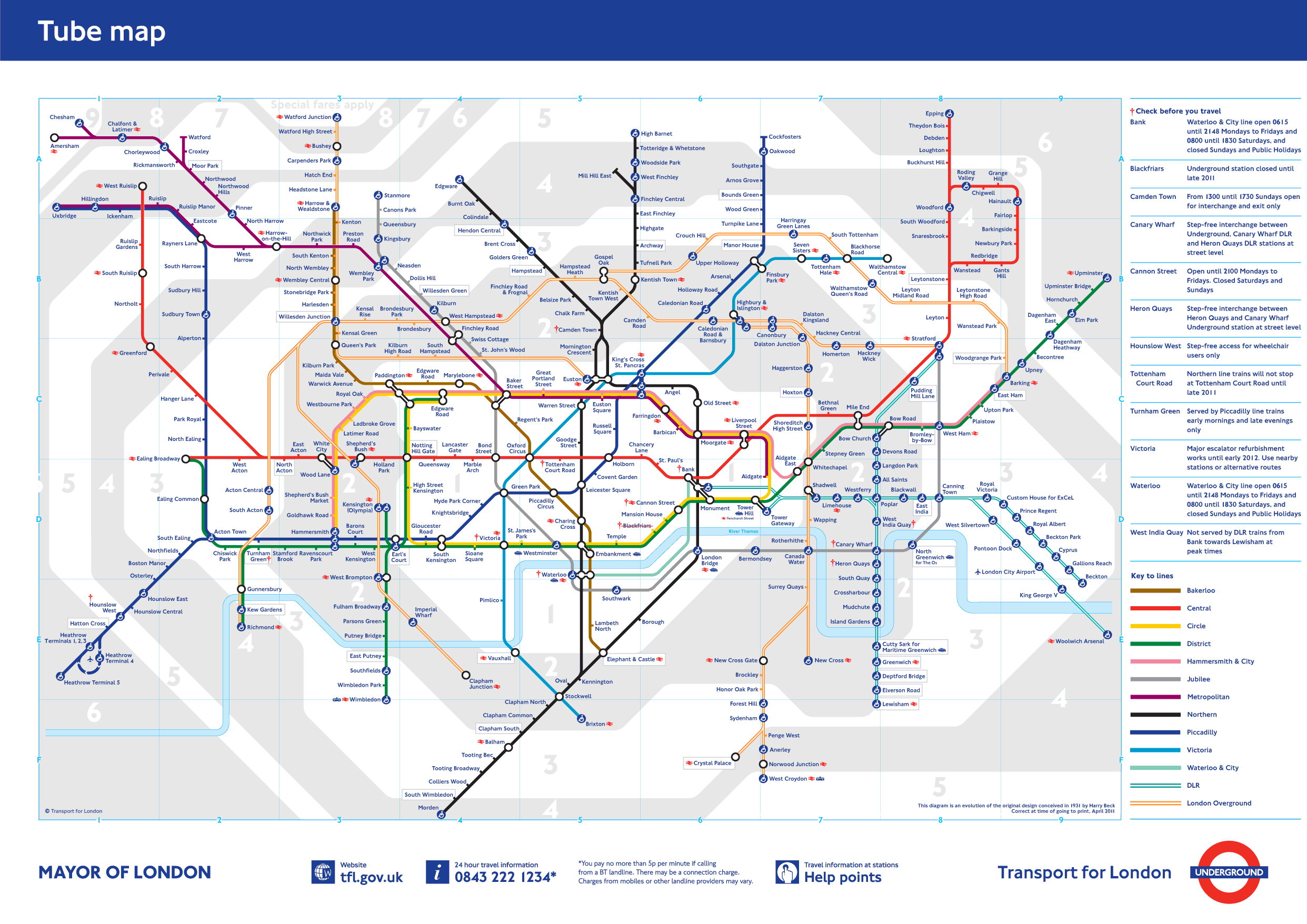 U bahn (tube) netzplan und karte von London : stationen und linien