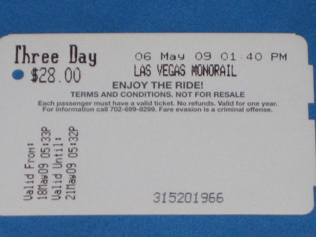 Las Vegas Monorail Ticket Back