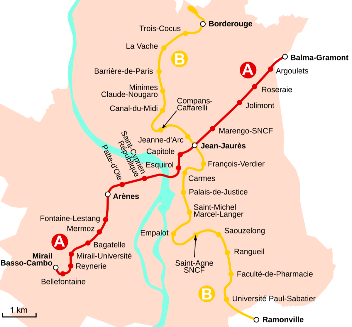 Plano do metrô de Toulouse