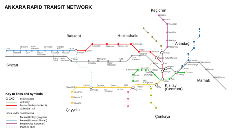 Mapa do metro de Ancara Alta resolução