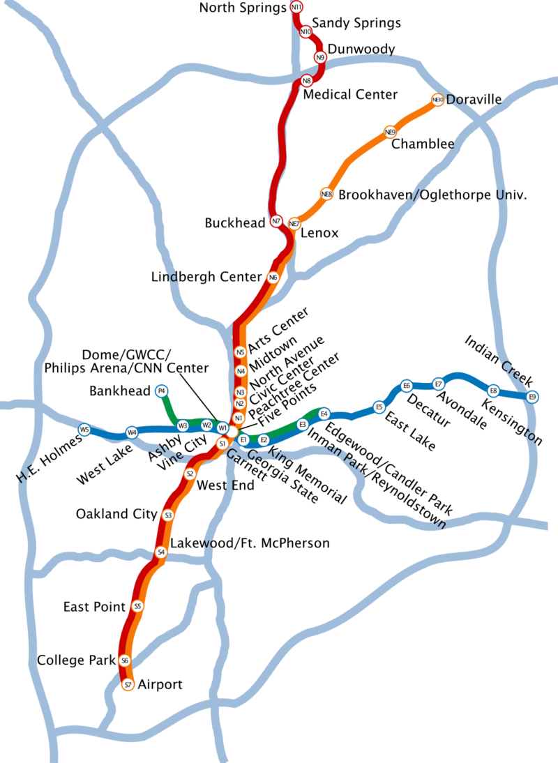 Mappa della metropolitana di Atlanta Alta risoluzione