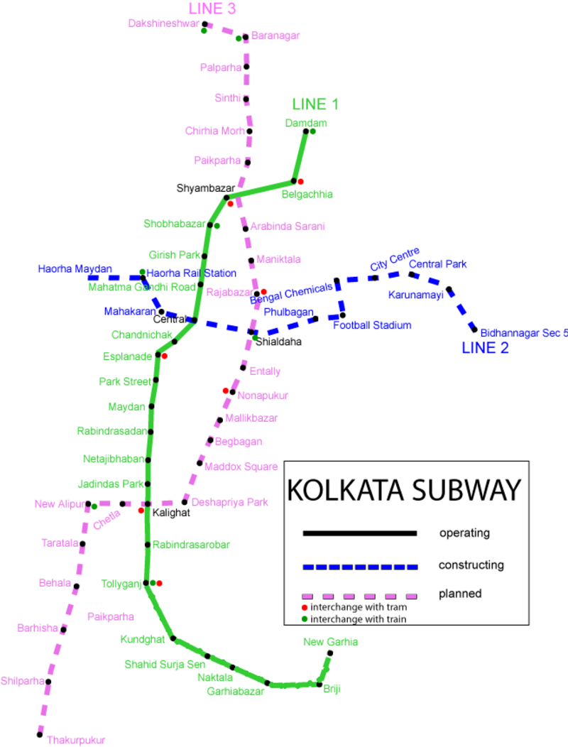 Mapa del metro de Calcuta Gran resolucion