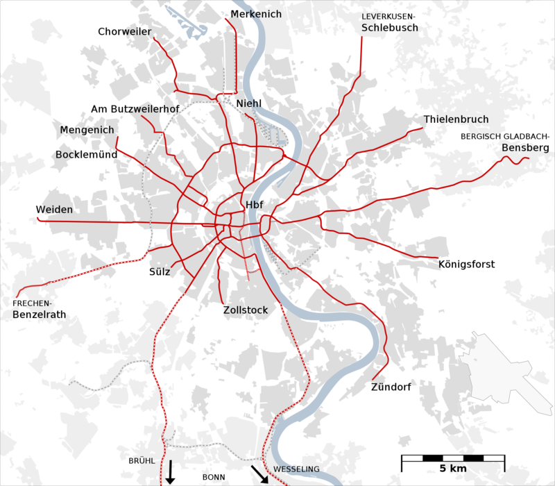 Stadtbahn : Mapa del metro de Colonia, Alemania