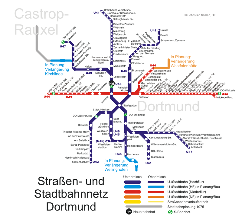 Mappa della metropolitana di Dortmund Alta risoluzione