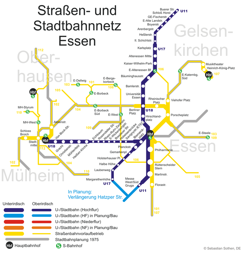 Mappa della metropolitana di Essen Alta risoluzione
