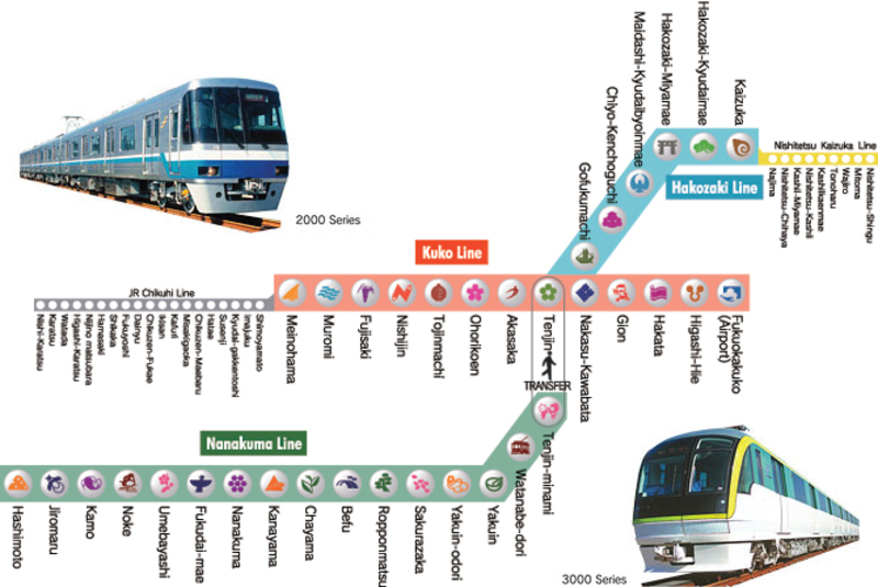 Mapa del metro de Fukuoka Gran resolucion
