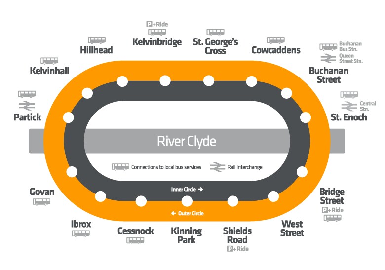 Mappa della metropolitana di Glasgow Alta risoluzione