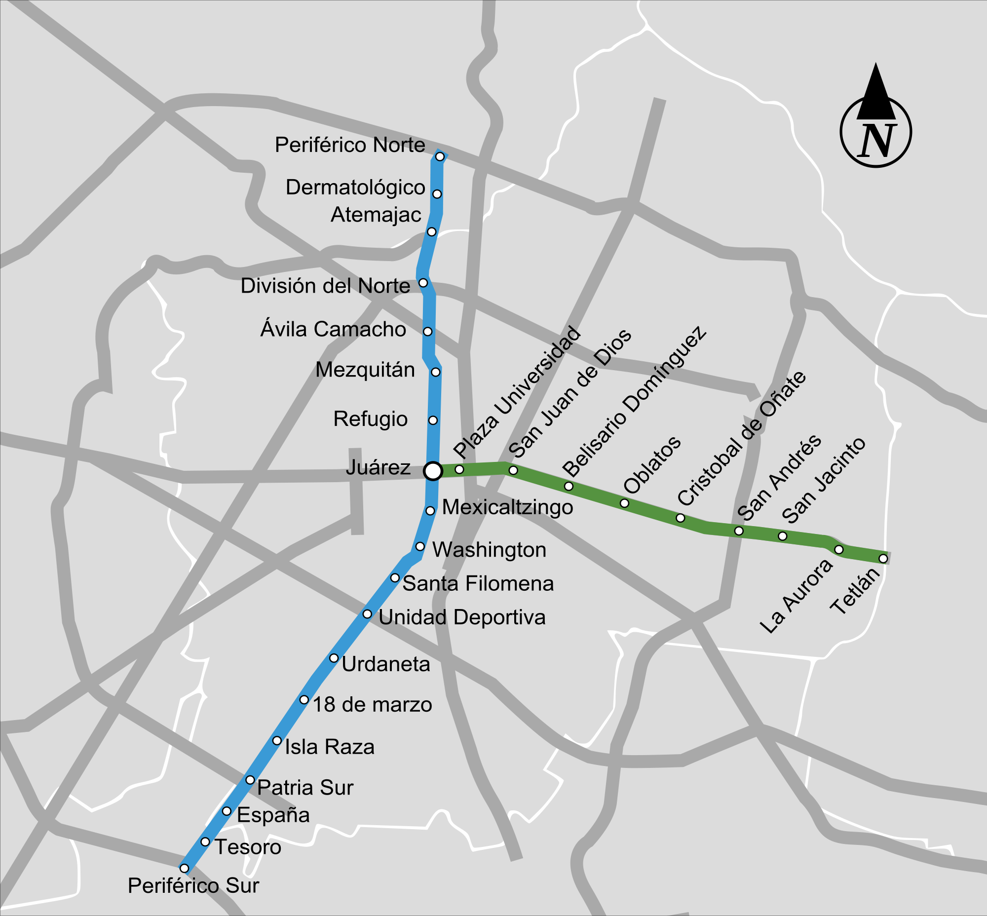 Mapa del metro de Guadalajara, Mexico