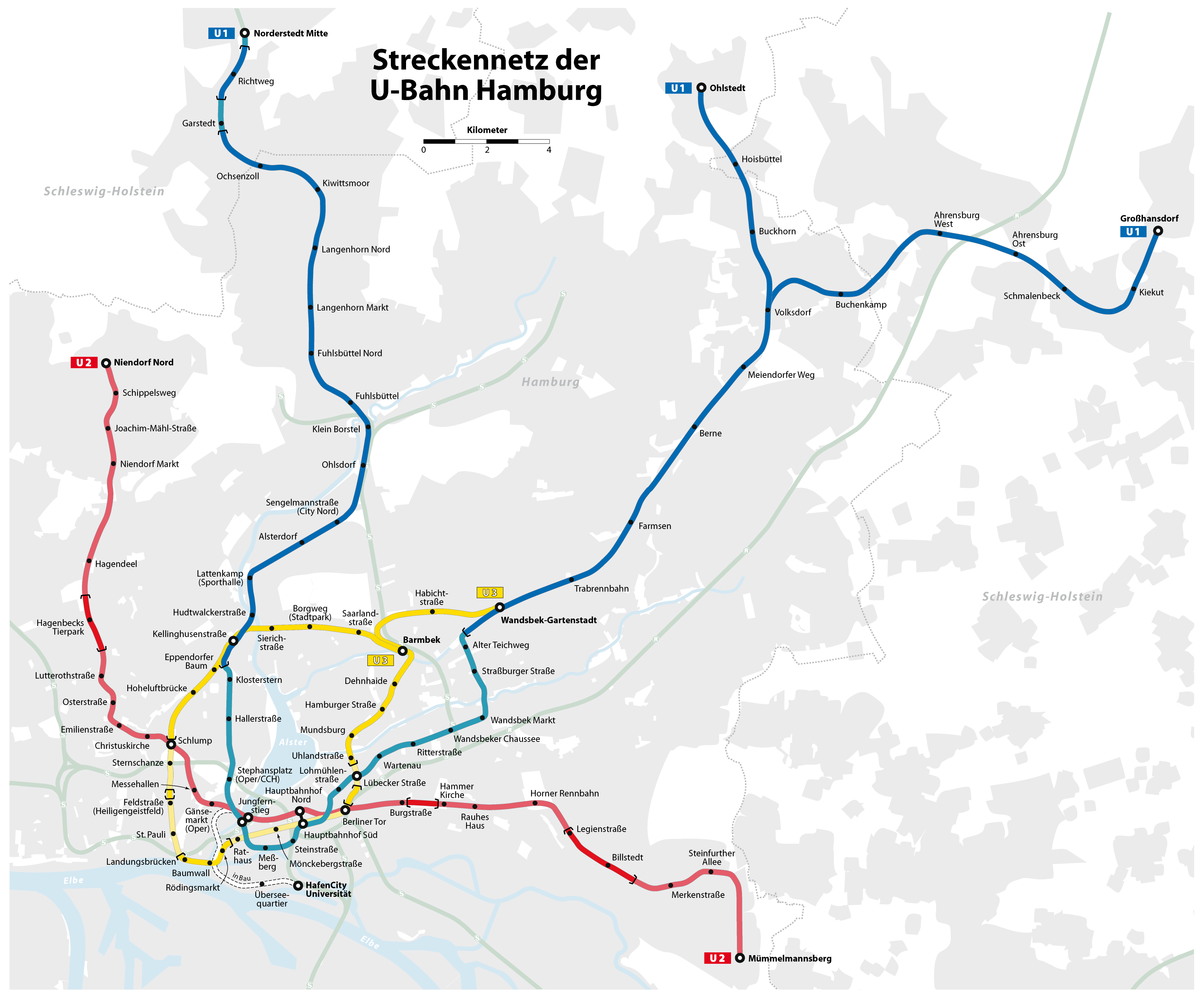 U-Bahn : Hamburg U-Bahn-Karte , Deutschland