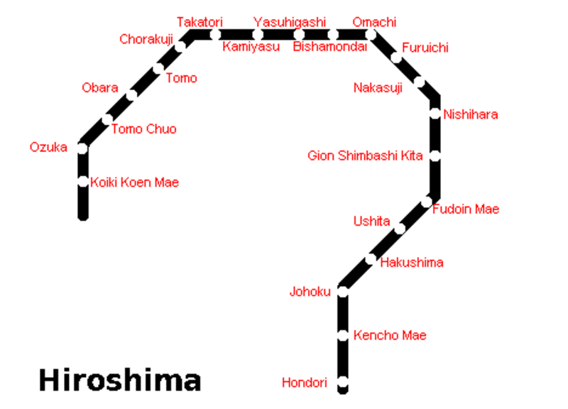 Mapa do metro de Hiroshima Alta resolução