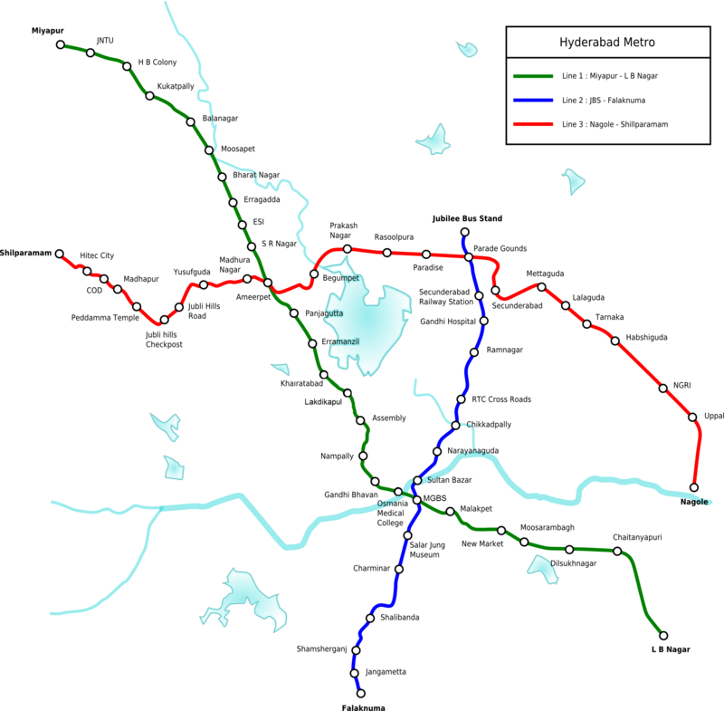 Mappa della metropolitana di Hyderabad Alta risoluzione