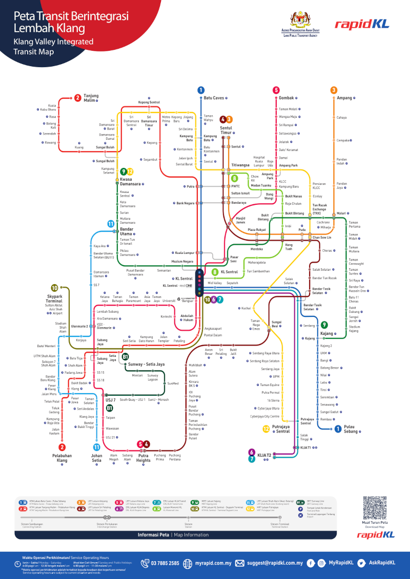 Mapa do metrô de Kuala Lumpur: MRT, LRT e Monorail (imagem otimizada)