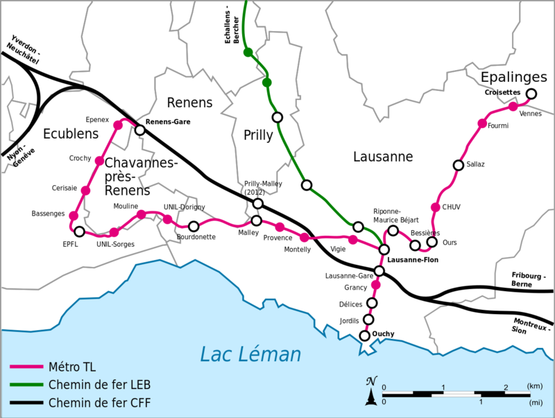 Mapa do metro de Lausanne Alta resolução