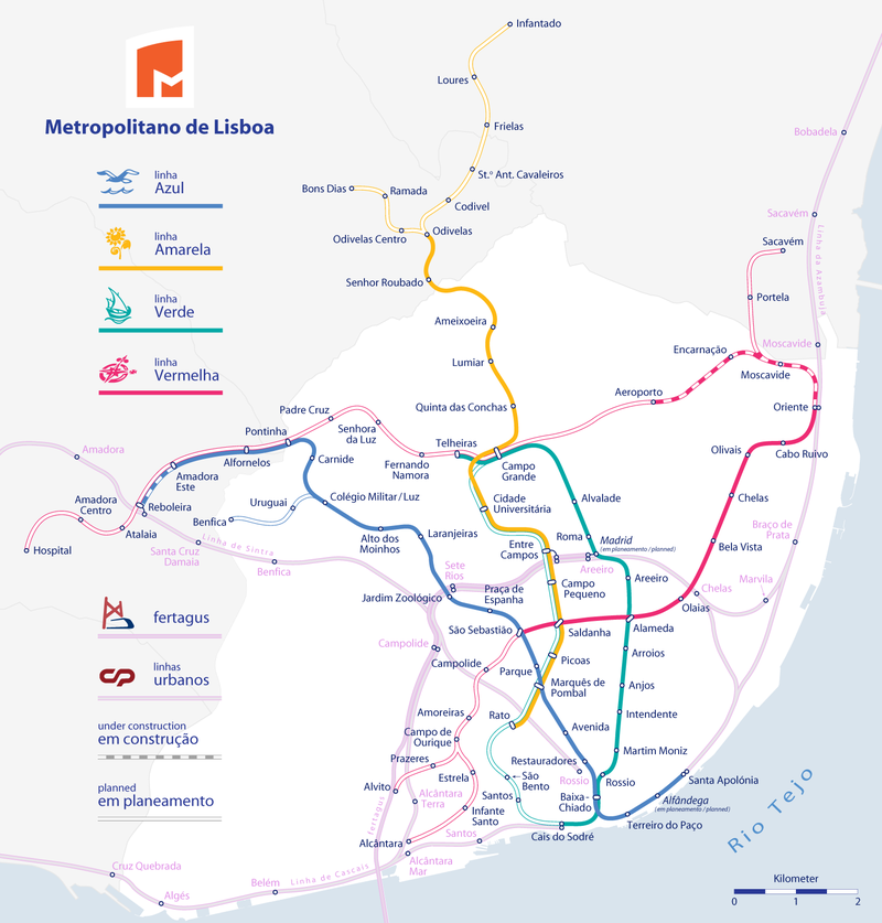 Mapa do metro de Lisboa Alta resolução
