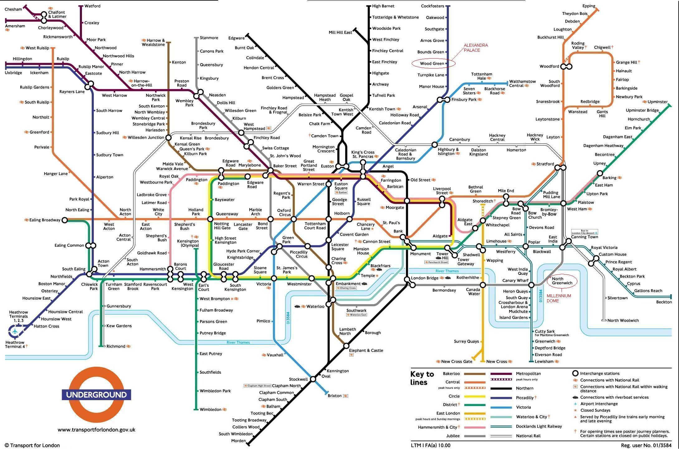 Plan du métro de Londres et ses différentes zones de tarification