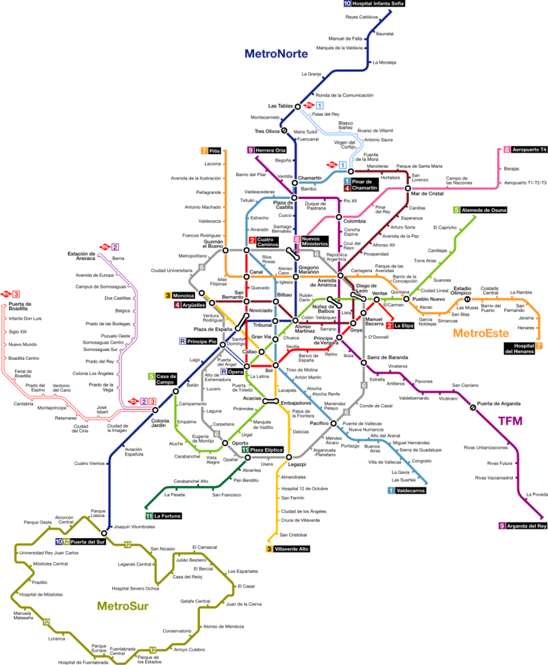 Plan du métro de Madrid grande résolution
