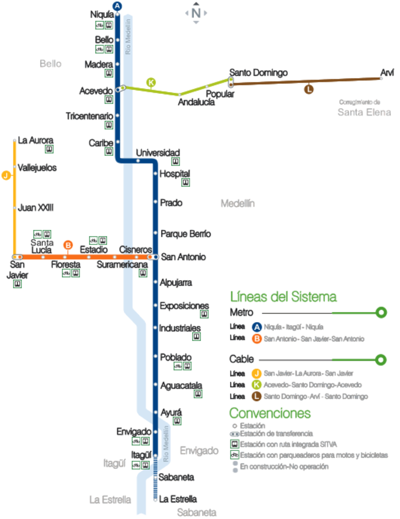Mapa del metro de Medellin, Colombia