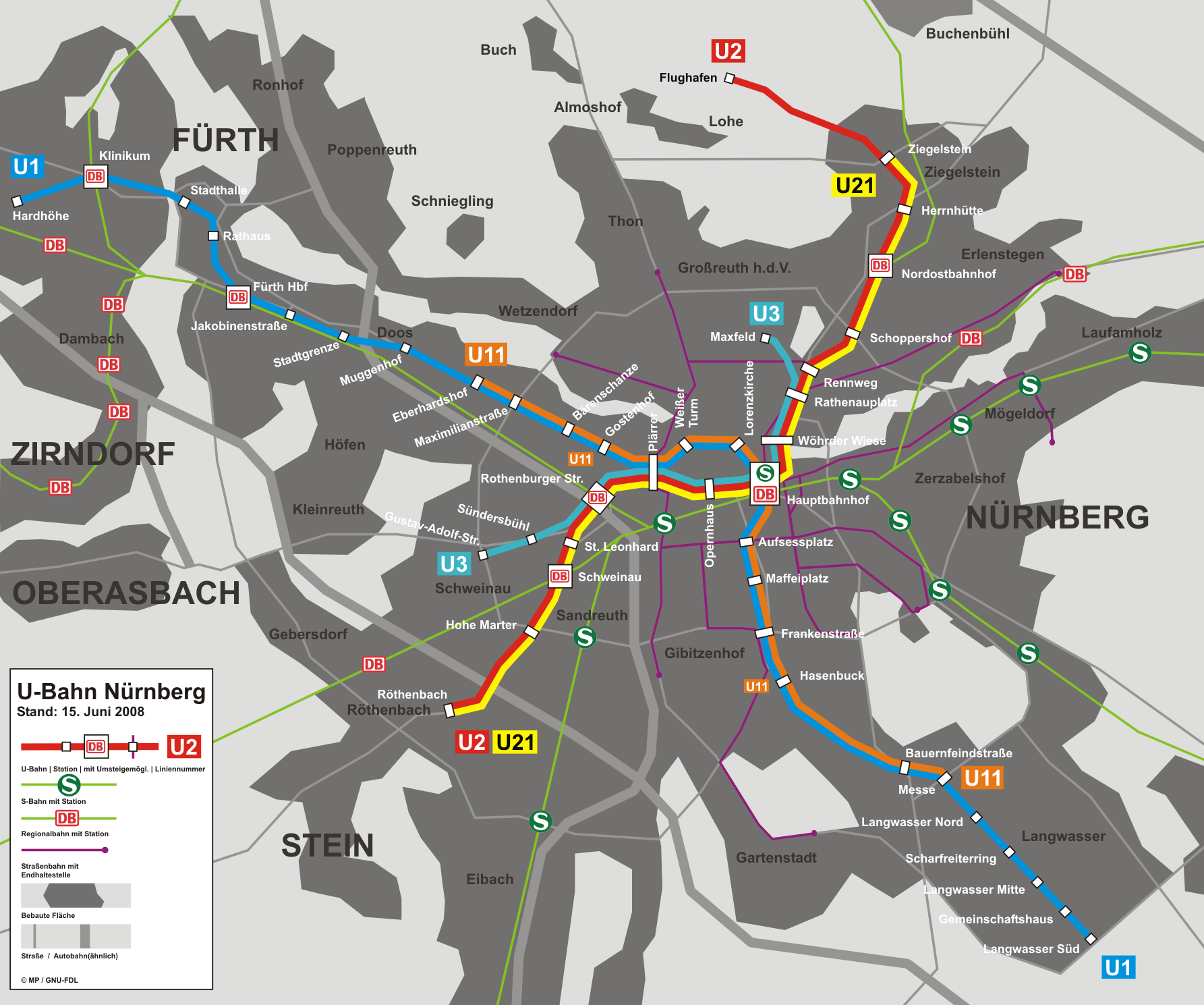 U Bahn Nuremberg metro map, Germany