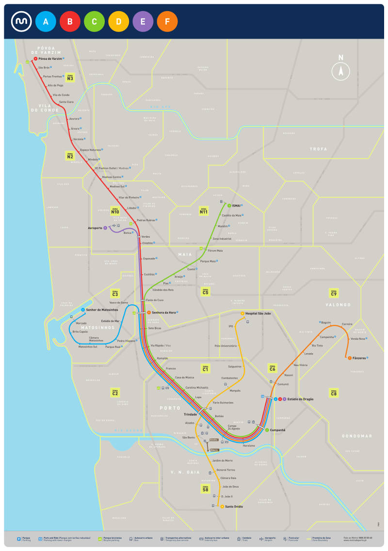Mappa della metropolitana di Oporto Alta risoluzione
