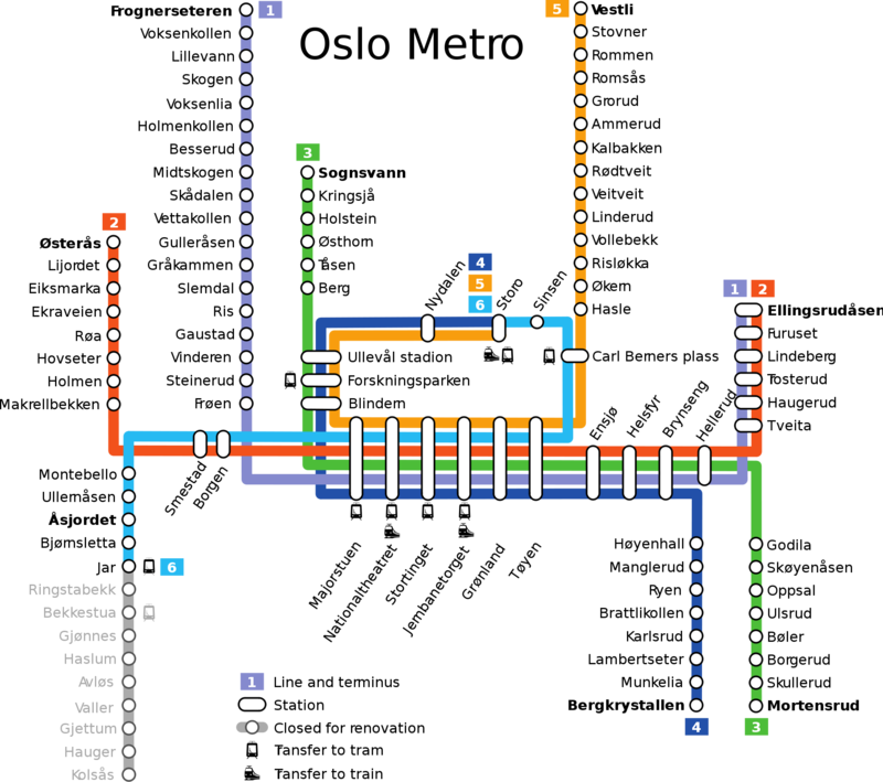 Mapa del metro de Oslo Gran resolucion