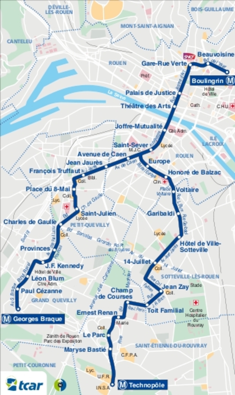 Mappa della metropolitana di Rouen Alta risoluzione