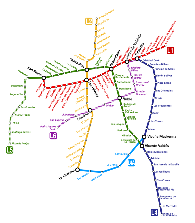 Plan du métro de Santiago grande résolution