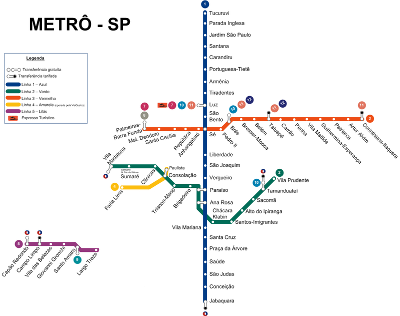 Sao Paulo metro map, Brazil