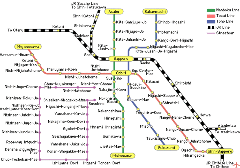 Mapa do metro de Sapporo Alta resolução
