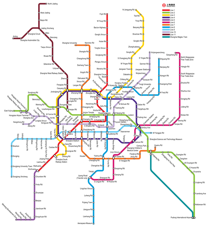 Mappa della metropolitana di Shanghai Alta risoluzione