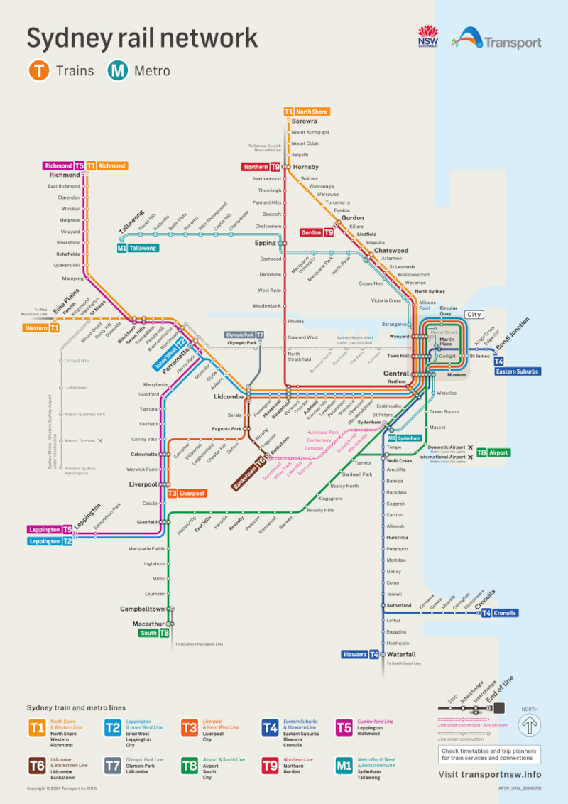 Metro map of Sydney Metro Full resolution