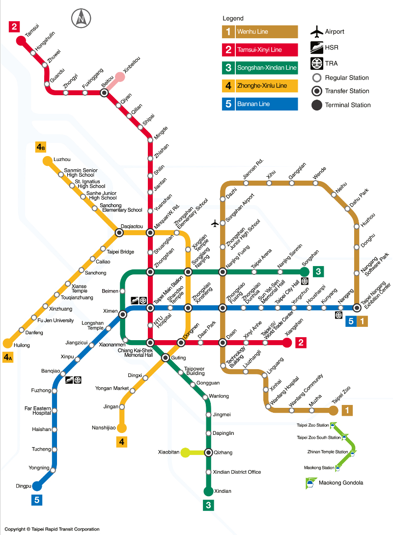 Mappa della metropolitana di Taipei Alta risoluzione