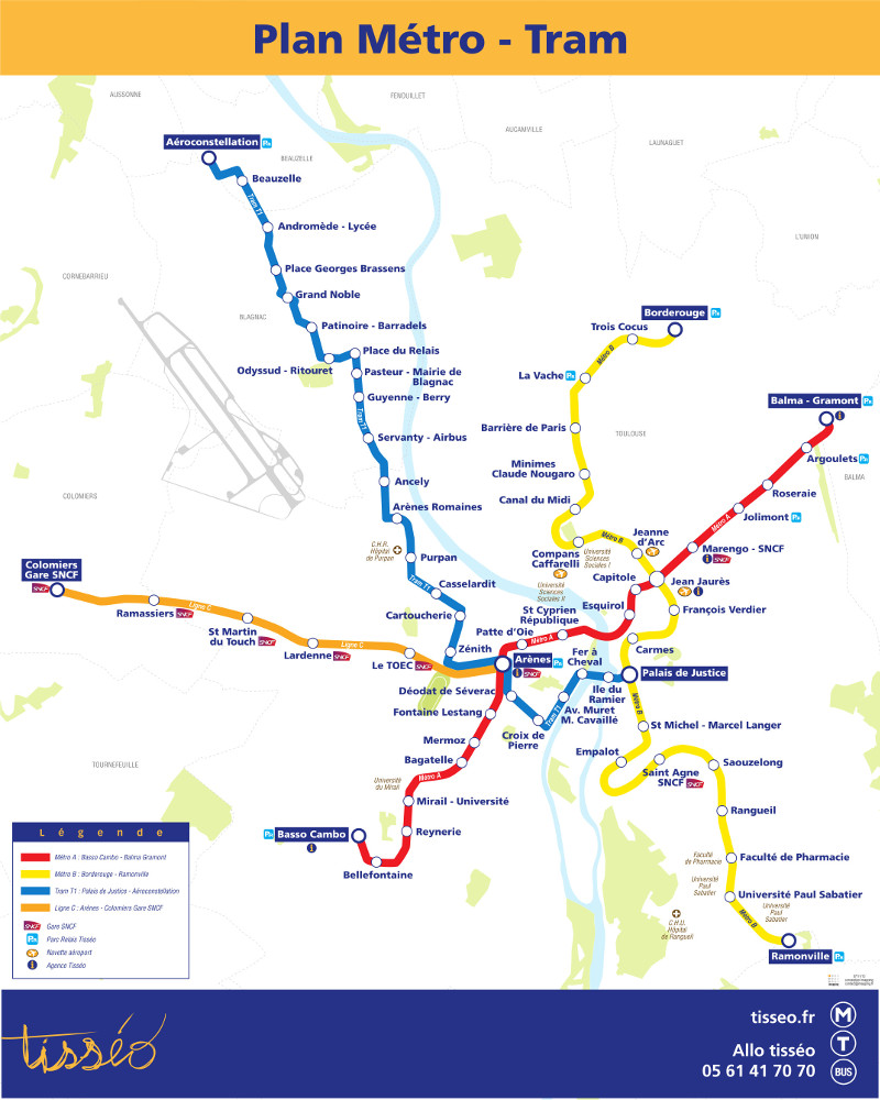 Mappa della metropolitana di Tolosa Alta risoluzione
