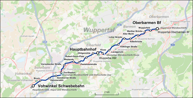 Mappa della metropolitana di Wuppertal Alta risoluzione